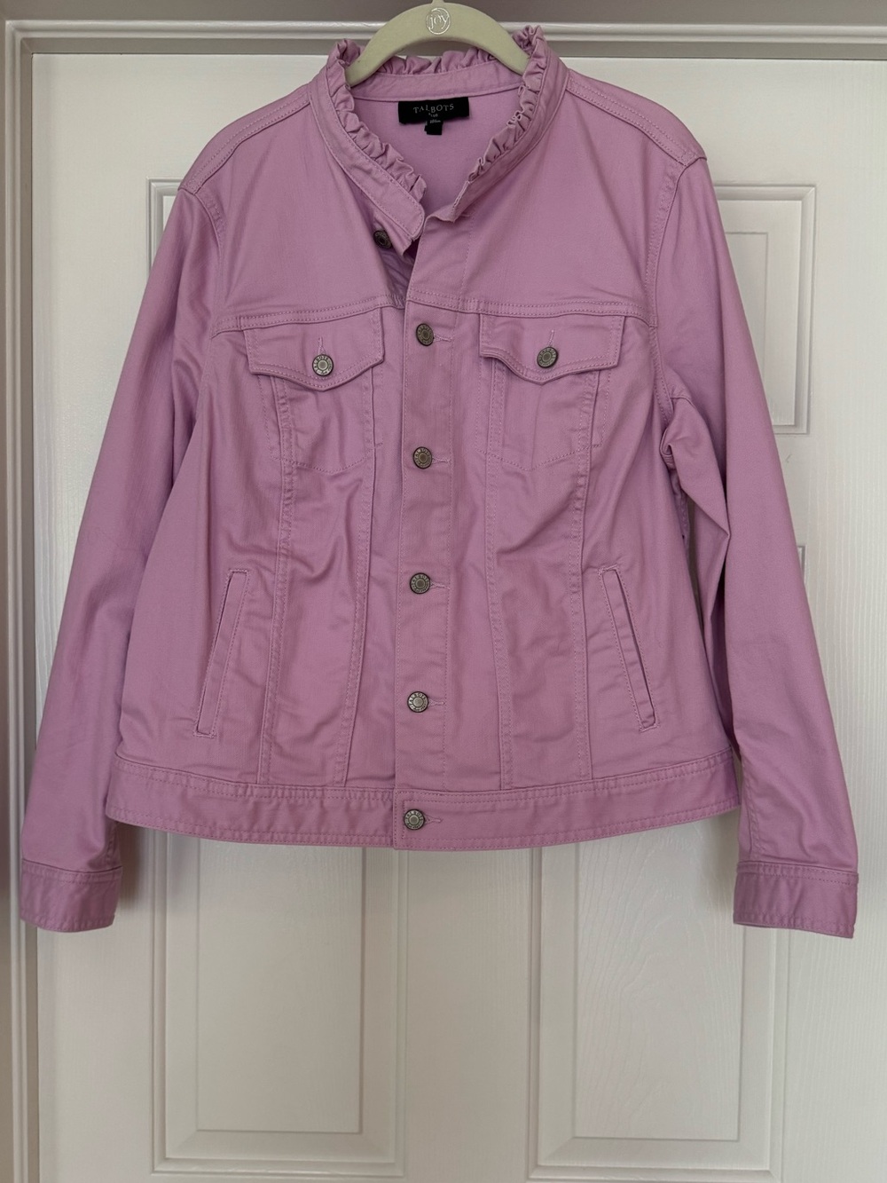 Talbots Pink Ruffle-Collar Denim Jacket